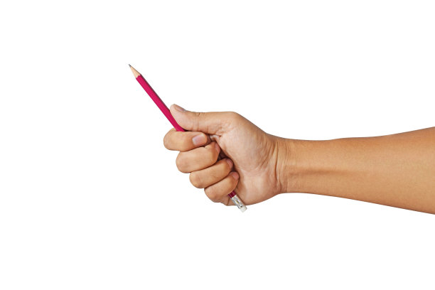 男性的手拿着一支铅笔孤立在白色的夹道上图片下载