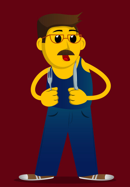 拿着刀叉的男人。图片下载
