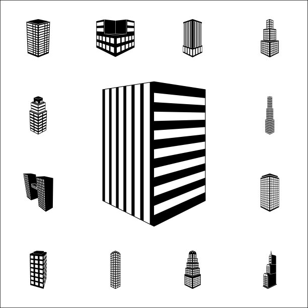 三维现代建筑图标插图。3d建筑图标通用设置为网络和移动图片下载