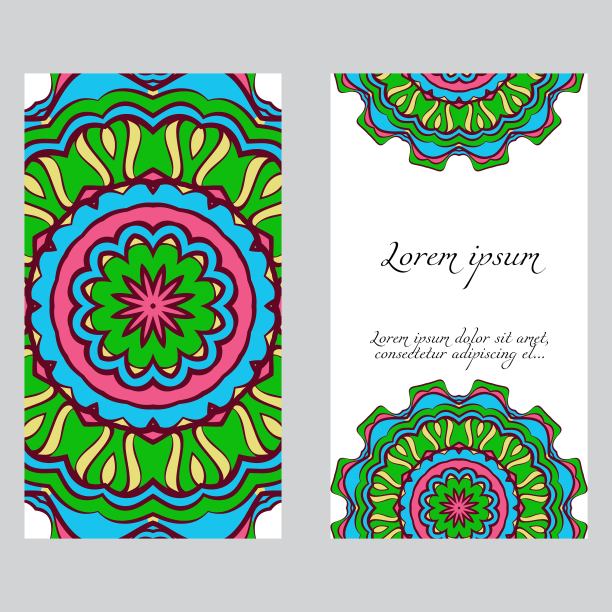 向量曼荼罗模式。两个模板为传单或邀请卡设计。图片下载