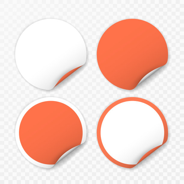 空白圆形贴纸与卷曲的角落透明的背景，现实的模型图片下载