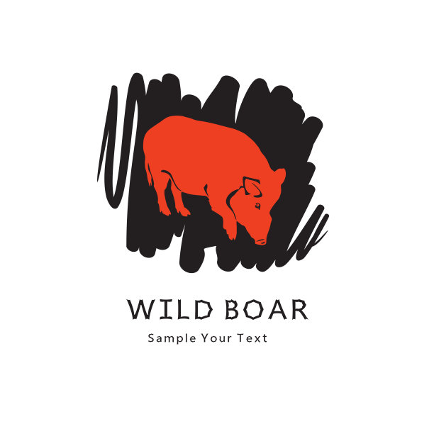 红色的野猪在黑色的图形插图。图片下载