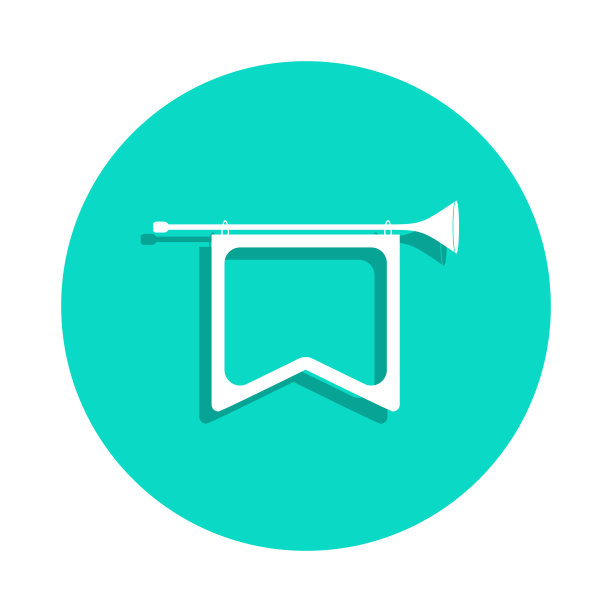 喇叭与旗帜图标在徽章风格。其中一个音乐乐器收集图标可以用于UI, UX图片下载