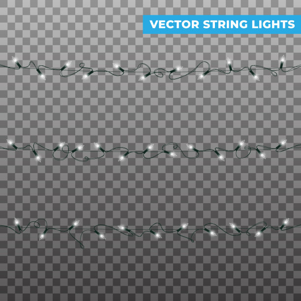 字符串灯。孤立的现实向量圣诞花环。明亮的白色灯光效果为冬季新年和圣诞节假期图片下载