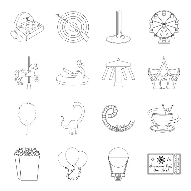 农业机械轮廓图标在集合设计。设备和设备矢量符号股票网络插图。图片下载