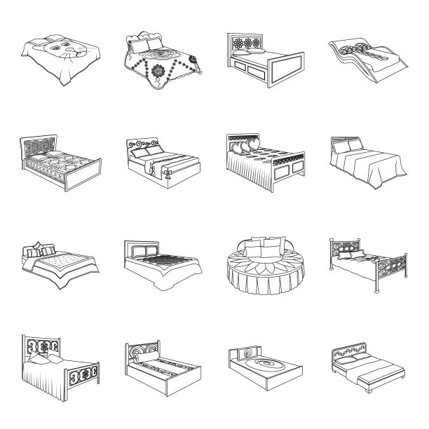 游乐园轮廓图标在集合设计。设备和景点矢量符号股票网络插图。图片下载