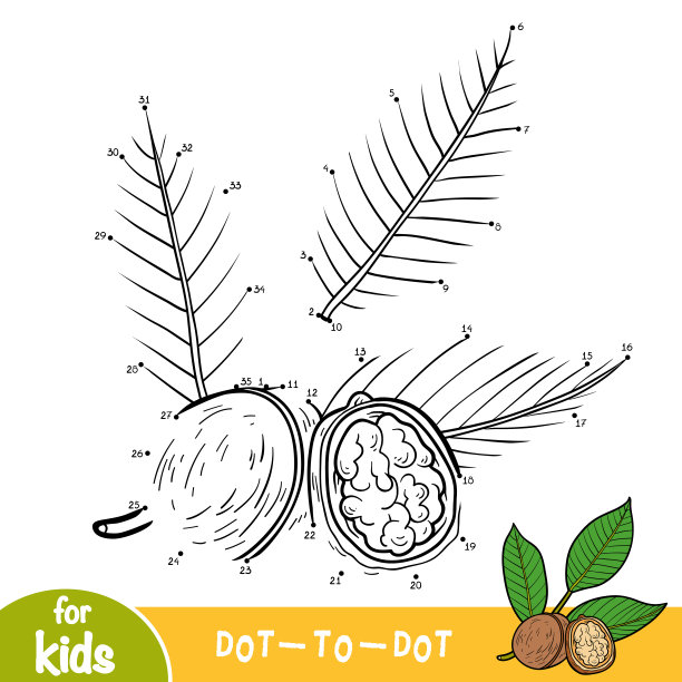 数字游戏，小孩子的点对点游戏，胡桃树枝图片下载