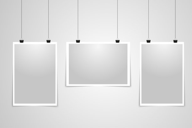 矢量海报模板的一张纸。模拟ups。模板。空白的轻框架与剪辑挂在背景上。图片下载