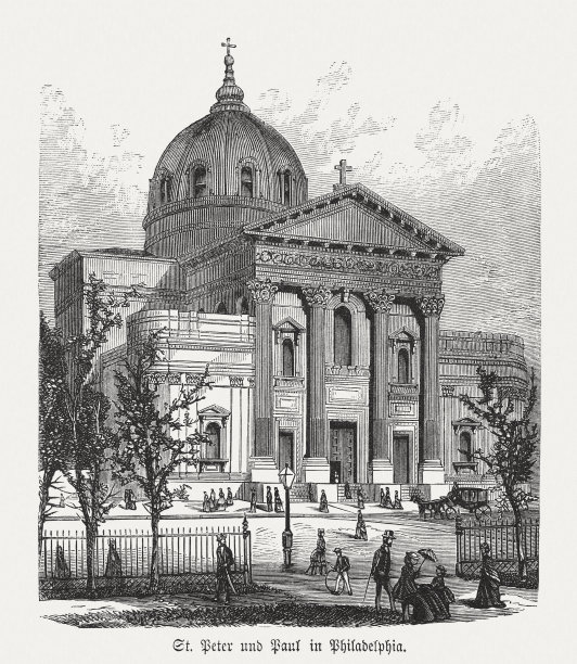 美国费城的圣彼得和保罗，木刻，1876年出版图片下载