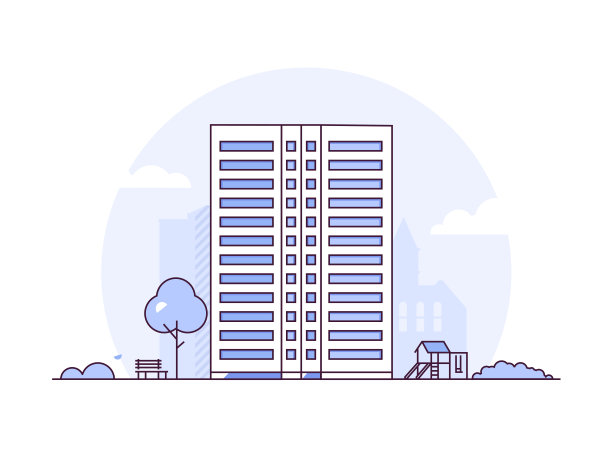 城市景观——现代细线设计风格矢量插图图片下载