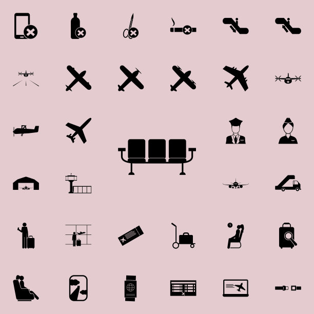 长椅上等待图标。机场图标通用设置为网络和移动图片下载