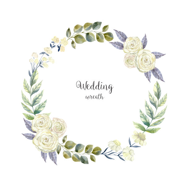 水彩花卉婚礼花环卡片封面图片下载