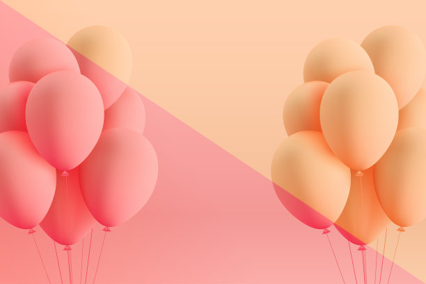 一套逼真的垫氦气球漂浮在彩色的背景。矢量3D气球的生日，派对，婚礼或推广横幅或海报。色彩柔和的生动插图。图片下载