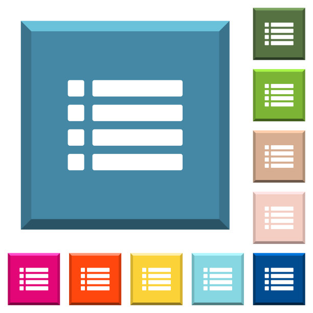 方形按钮上的无序列表白色图标图片下载