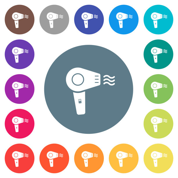 吹风机平白色图标上的圆形背景图片下载