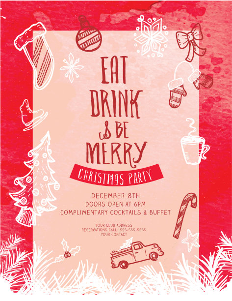 吃，喝和快乐圣诞祝福邀请设计模板图片下载
