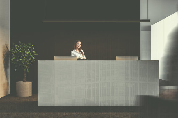 白色大理石办公室接待黑色墙壁色调图片下载