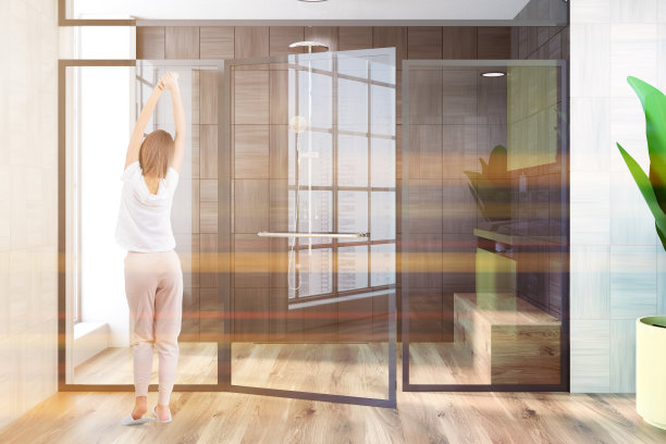 白色和黑色木材浴室，淋浴，女人图片下载