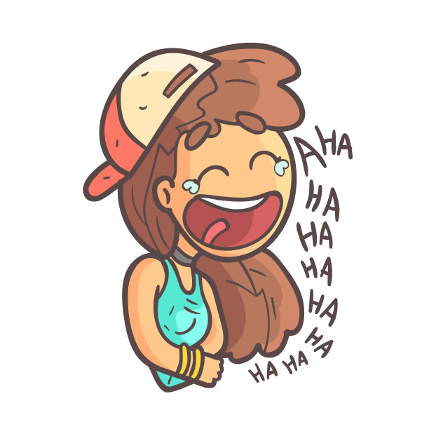 历史上笑的女孩戴着帽子，颈链和蓝色顶部手绘表情酷轮廓肖像图片下载