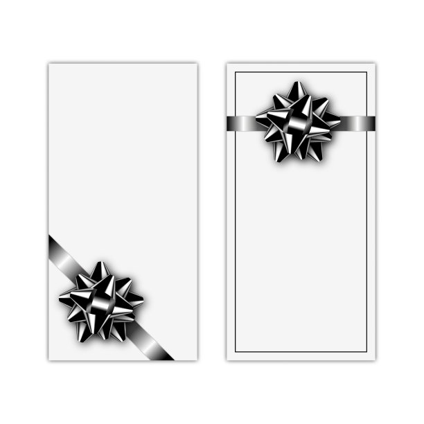 一套带有银色丝带和白色蝴蝶结的节日礼品卡。模板的名片，横幅，海报，笔记本，邀请图片下载