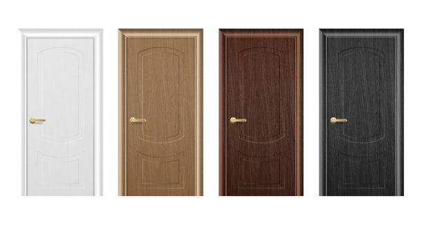 矢量现实不同的关闭棕色木门图标设置特写孤立在白色背景。元素的建筑。设计模板的图形，前视图图片下载