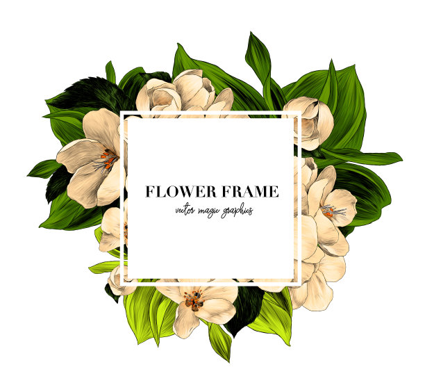 方形白色框架与字母装饰花图片下载