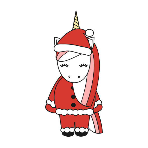 可爱的卡通矢量圣诞独角兽孤立在白色的背景图片下载