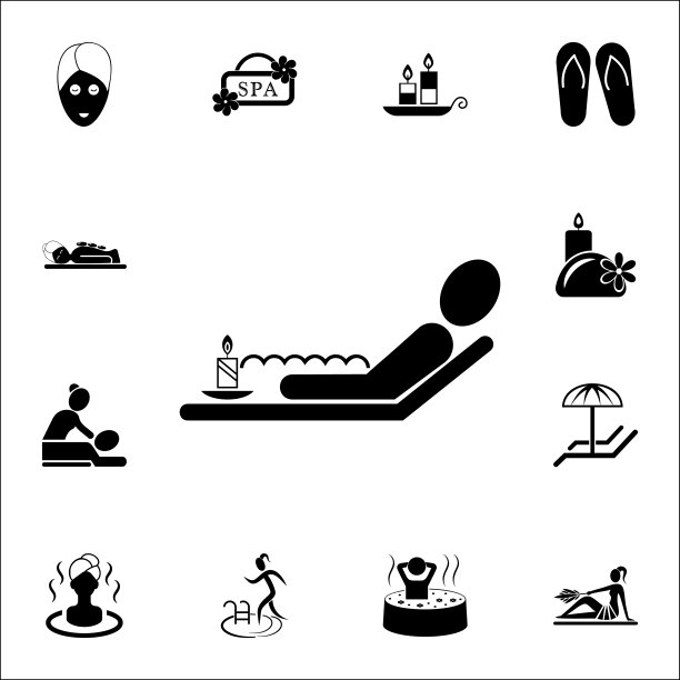 在浴缸中用泡沫图标放松。SPA图标通用设置为网络和移动图片下载