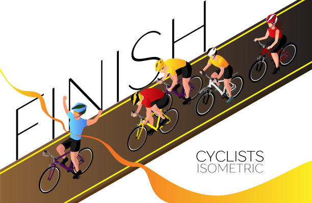 自行车比赛。在柏油路上赛跑。最后一条丝带。五名决赛选手和一名获胜者。等距三维图片下载
