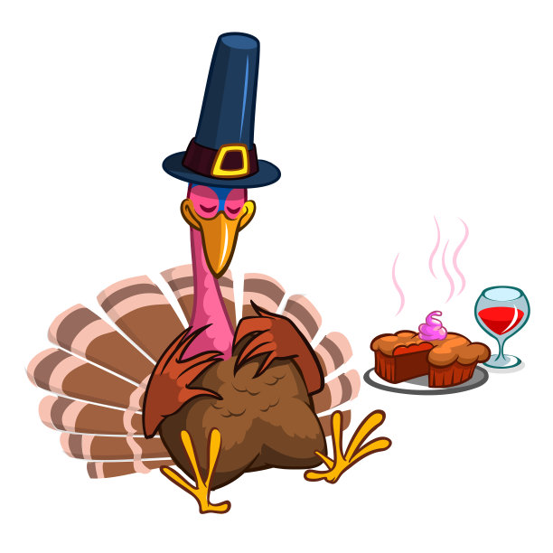 感恩节卡通火鸡人物睡觉。孤立的矢量图图片下载
