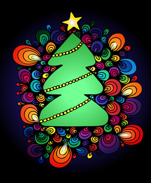 鲜艳的新年树与星星和花环图片下载