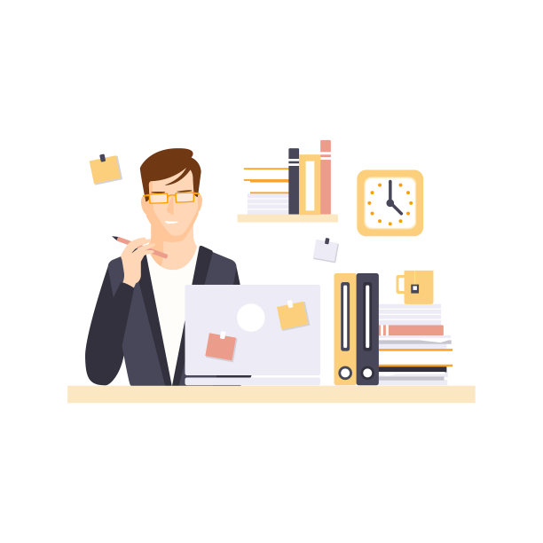 思考的人办公室职员在办公室小隔间有他的日常情况卡通人物图片下载