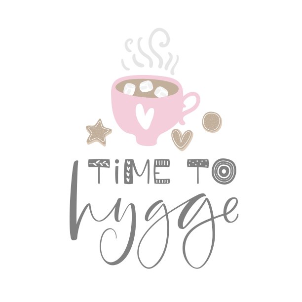 时间hygge。矢量海报与字母和装饰元素。t恤和印花设计。图片下载