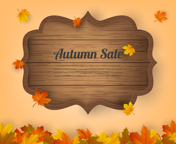 秋天出售。秋天的背景有红色，黄色和橙色的叶子。向量图片下载