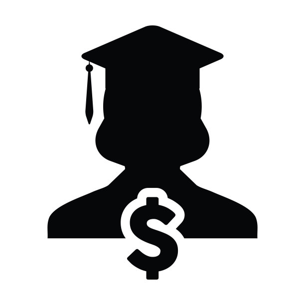 学生贷款图标矢量女性个人资料头像与美元符号和学位板教育在平面颜色的象形文字图片下载