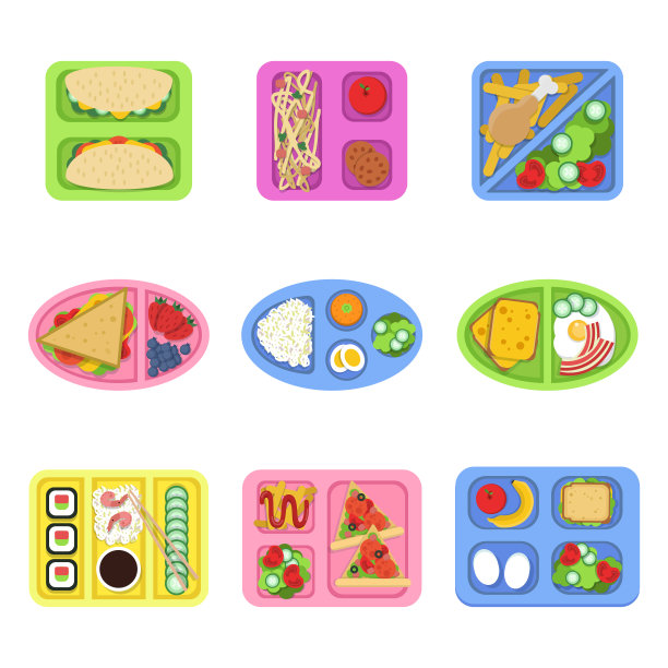 午餐盒。学校用塑料容器装的新鲜健康食品和蔬菜、膳食和切片产品作为早餐。矢量图片图片下载