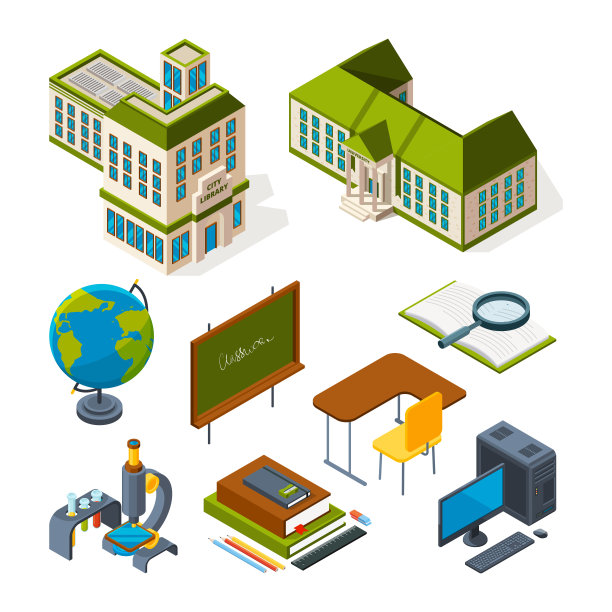 学校和教育2.5D，返校季3D符号素材图片