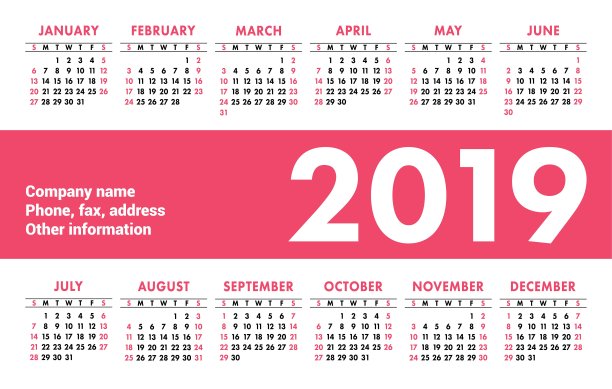 日历2019矢量基本网格。简单的设计模板。用于印刷的英文日历图片下载