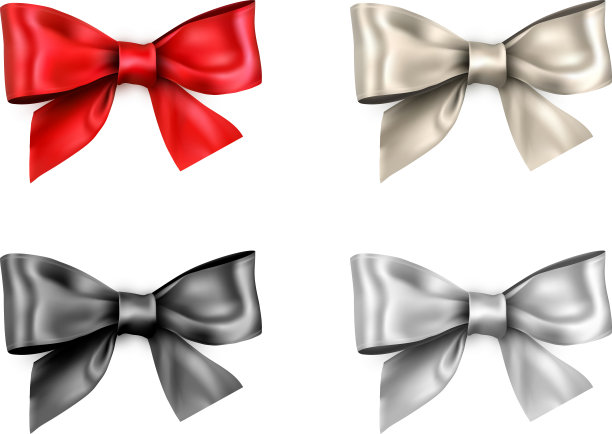 彩色逼真的缎子蝴蝶结孤立在白色。图片下载