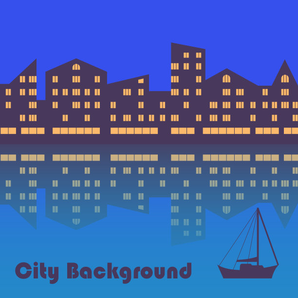 夜晚的城市与水中的倒影图片下载