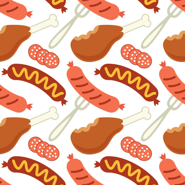 可爱的无缝图案与巴伐利亚香肠隔离在白色，十月无尽的纹理墙纸图片下载