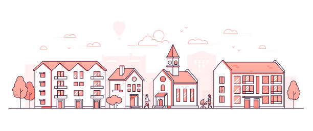 城区-现代细线设计风格矢量插画图片下载