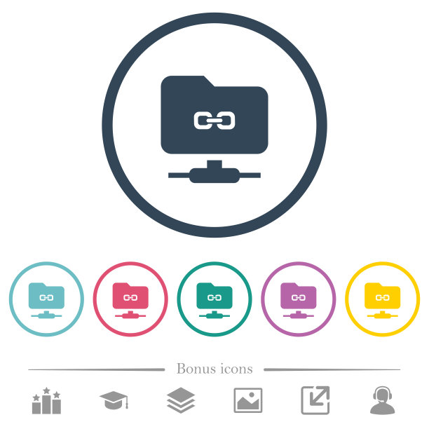 FTP链接的圆形轮廓中的平面颜色图标图片下载