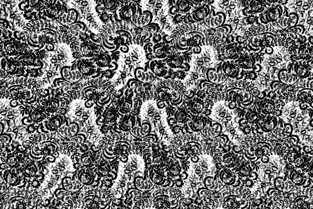 美丽的复古自然树叶和花卉图案在花边窗帘孤立在白色的背景图片下载