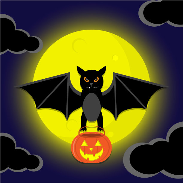 蝙蝠在万圣节的夜空中飞来飞去，捧着南瓜锅。图片下载