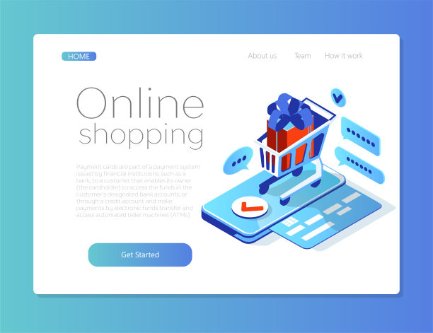 通过智能手机在网上商店购买。一个带礼物的购物篮…等距三维图片下载