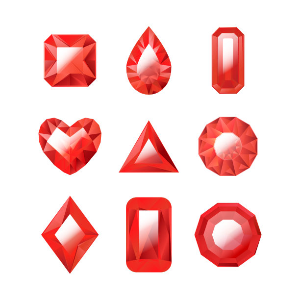 逼真详细的3d红珠宝集。向量图片下载