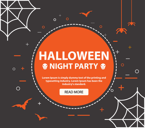 万圣节之夜派对。节日海报模板。贺卡。网络和蜘蛛,蝙蝠。图片下载