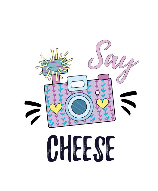 说cheese鼓舞人心的带有相机的海报。矢量图图片下载