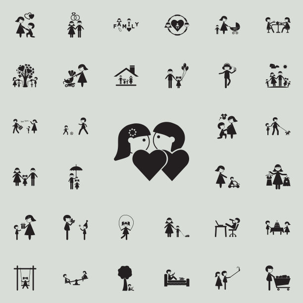 在loveicon夫妇。家庭图标普遍设置为网络和移动图片下载